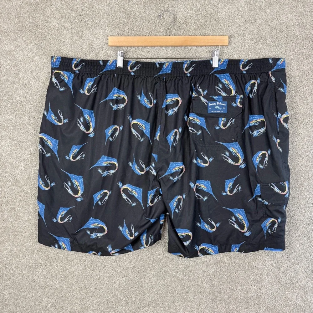 Tommy Bahama Mens 5XLB Baja Marlin Splash Artist Series Swim Trunks Black NEW